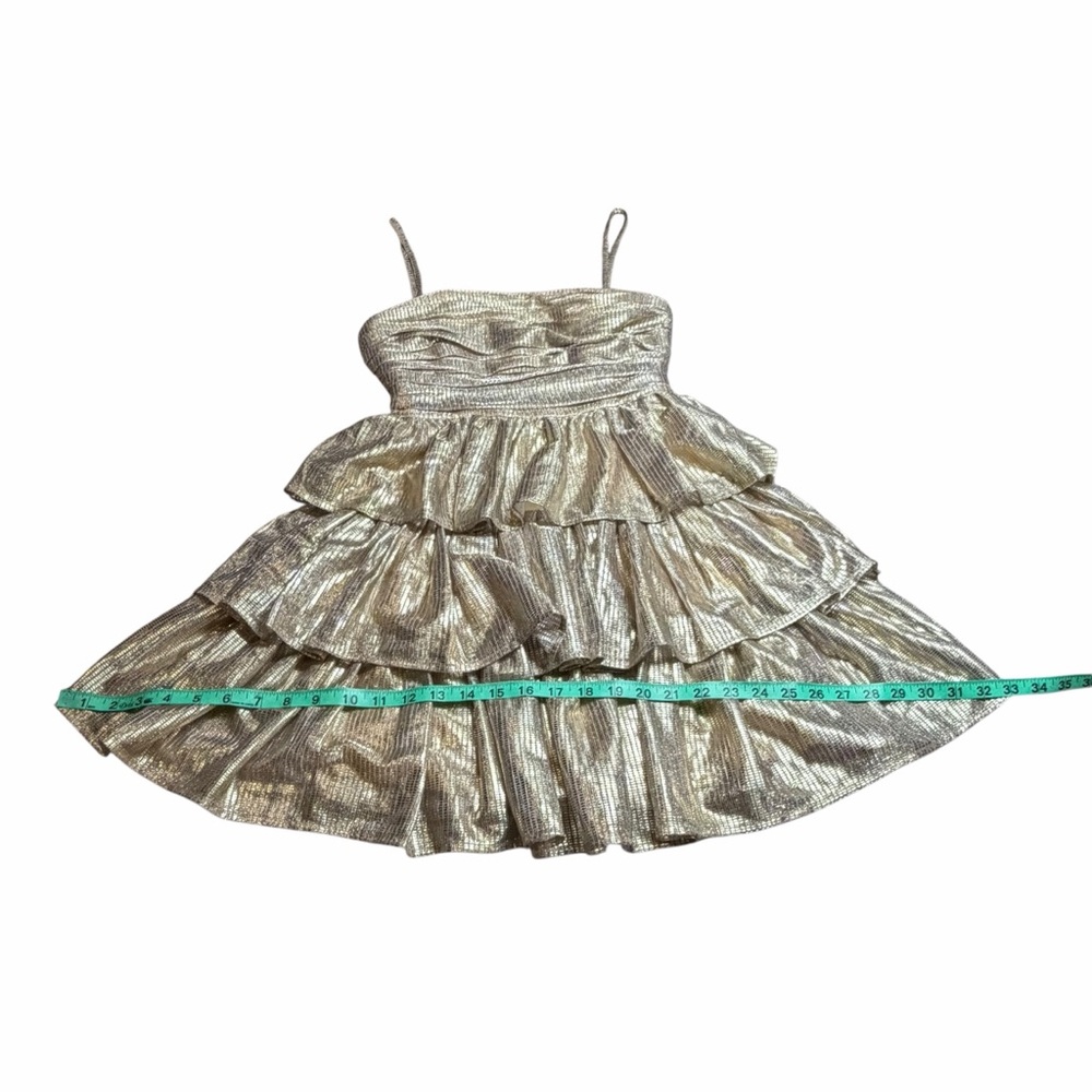 NWT Layered With Love Gold Metallic Tiered Ruffle Midi Dress - Size XS - Picture 15 of 15